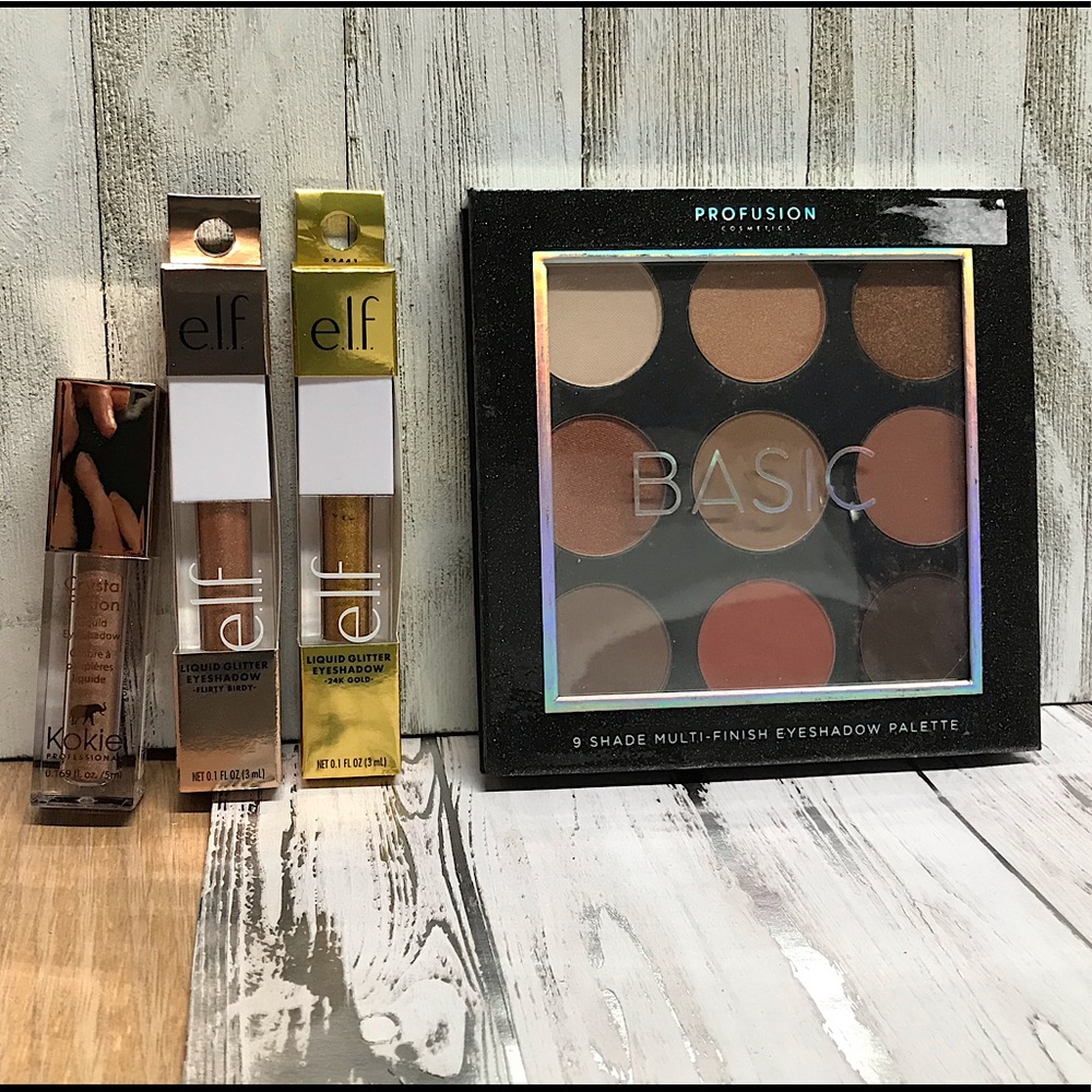 BUNDLE! 9 Pan Eyeshadow Pallet & 3 Liquid Glitter Eyeshadows